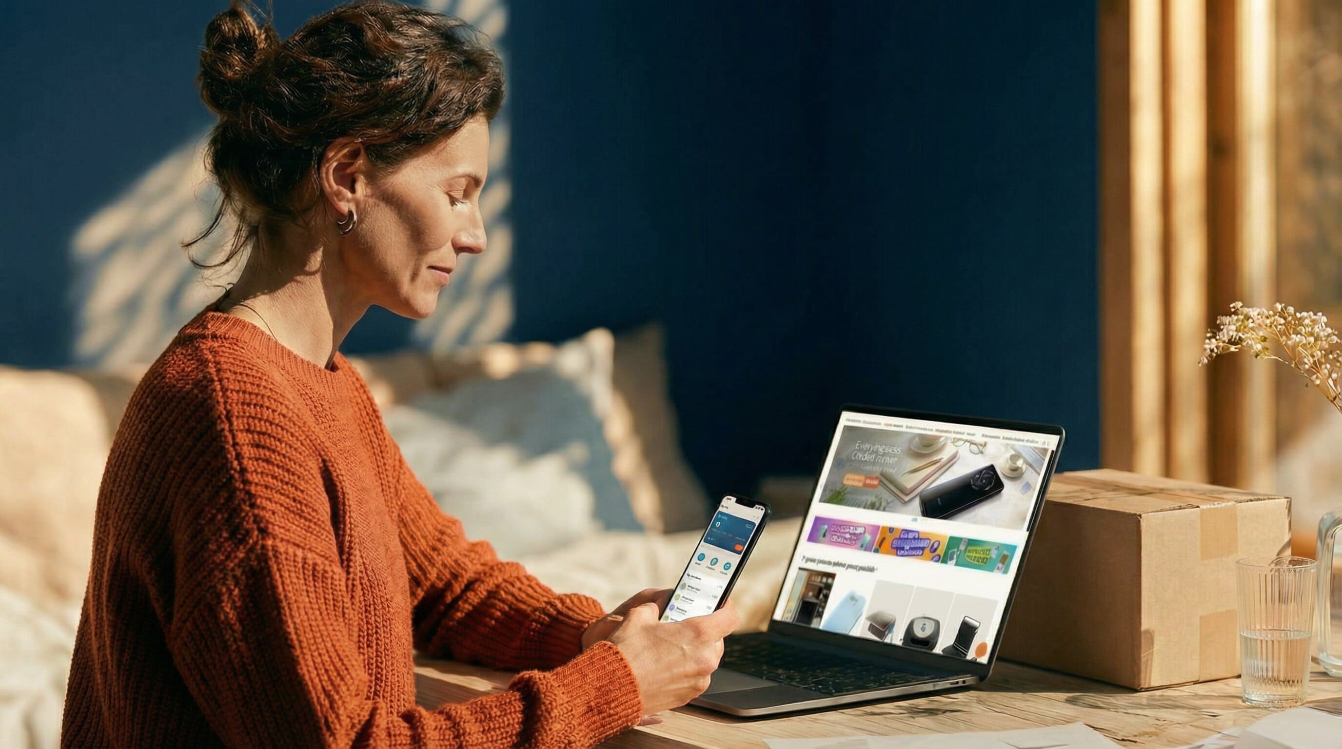 Девушка сидит за ноутбуком